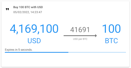 An indicative quote from FTX OTC to buy 100 BTC. Note the expiry time, as quotes typically are only valid for a few seconds.